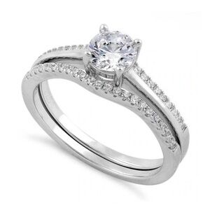 925 Sterling Silver Classic Cubic Zirconia Bridal Set Ring